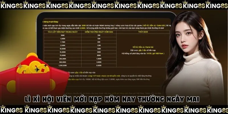 Lì xì hội viên mới nạp hôm nay thưởng ngày mai