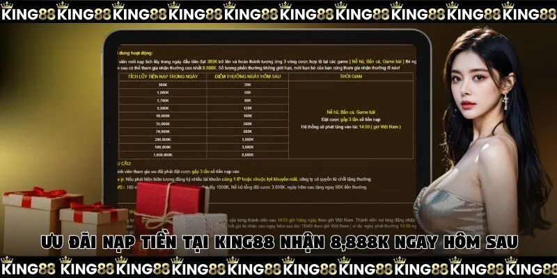 Ưu đãi nạp tiền tại King88 nhận 8,888K ngay hôm sau